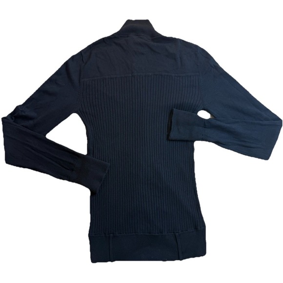 BCBG Maxazria WMNS Small Black Silk Full Zip Sweater Mock Turtleneck Preppy Moto - Picture 5 of 7